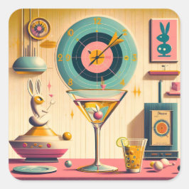Sticker Carré Martini lapin atomique Futuriste du milieu du sièc