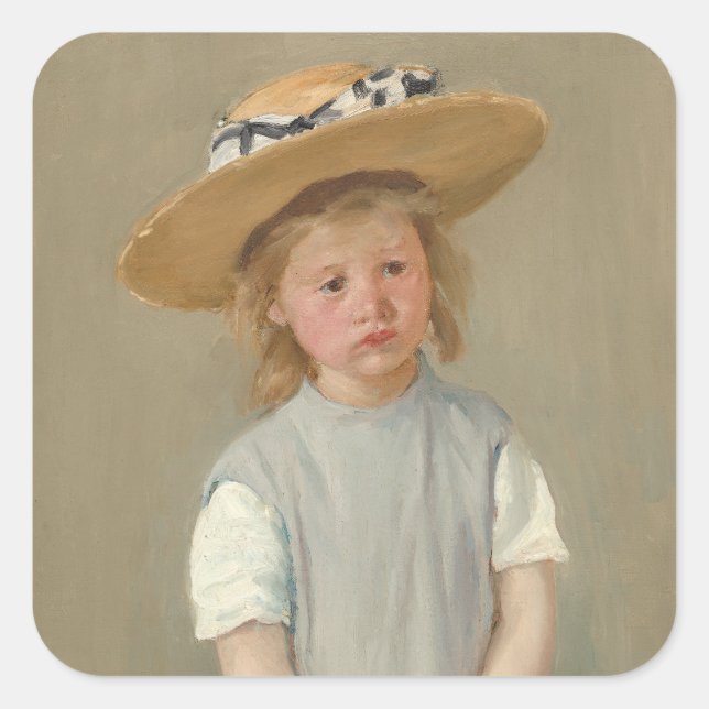 Sticker Carré Mary Cassatt - Enfant en paille Casquette (Devant)