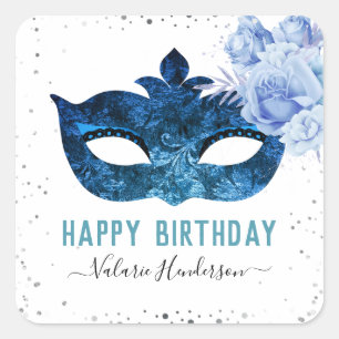 Sticker Carré Mascarade bleue fête d'anniversaire