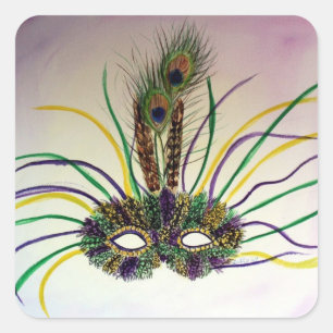 Sticker Carré Mascarade Masque de plumes Stick personnalisé