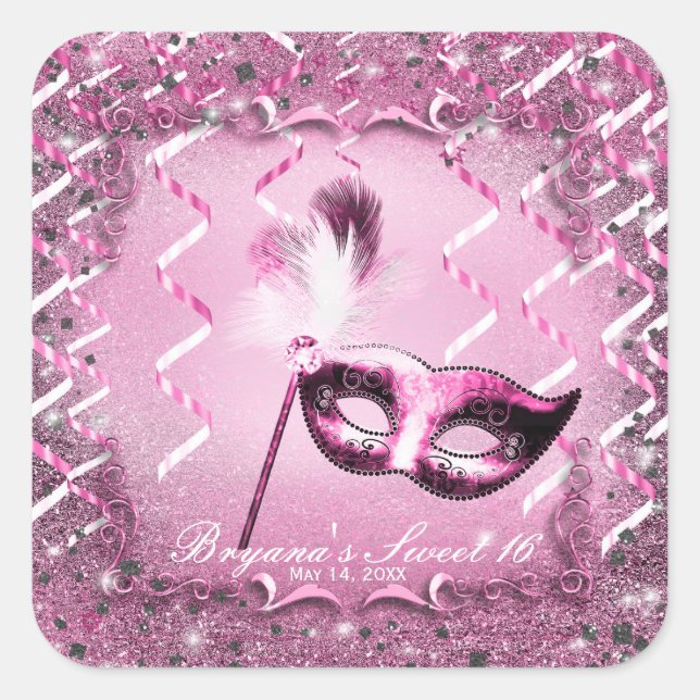 Sticker Carré Mascarade rose Mascarade Masque Élégant bal (Devant)