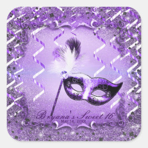 Sticker Carré Mascarade violet Mascarade Masque Élégant bal