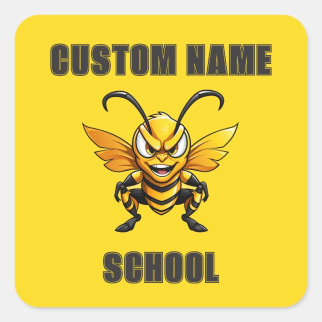 Sticker Carré Mascotte d'abeilles CUSTOM Hornets | Jaune - École (Devant)