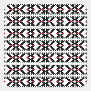 Sticker Carré Masculine Art populaire tribal letton noir et blan