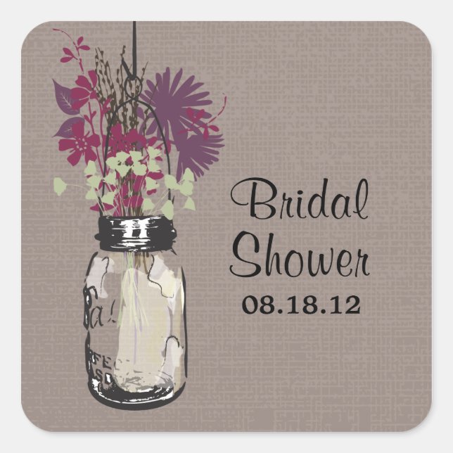 Sticker Carré Mason Jar et Mariage Fleur sauvage (Devant)