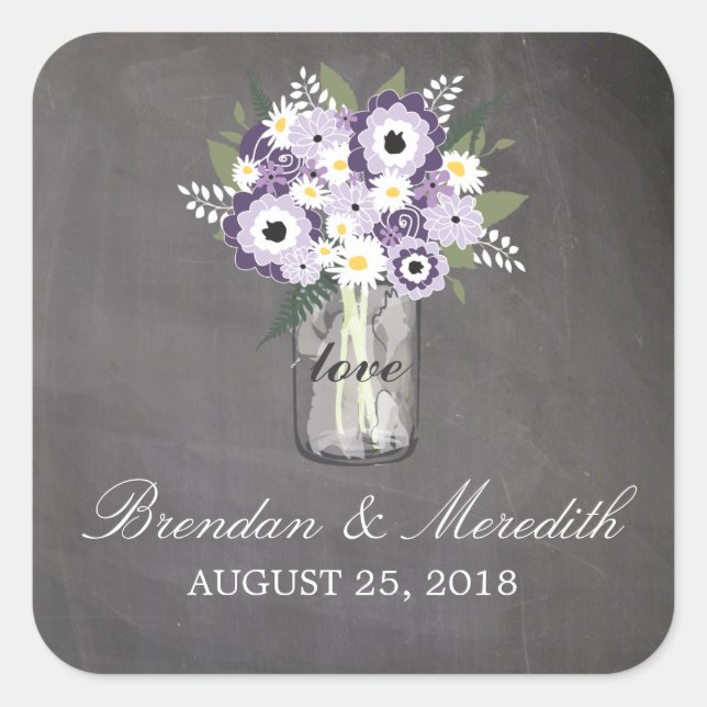 Sticker Carré Mason Jar Floral Mariage (Devant)