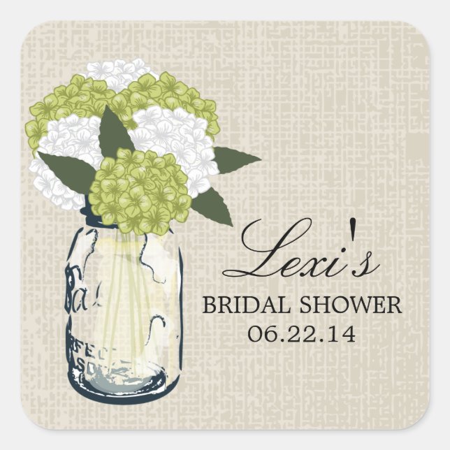 Sticker Carré Mason Jar Hydrangea Fête des mariées (Devant)