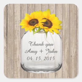 Sticker Carré Mason jar tournesol mariage tags sunflwr6