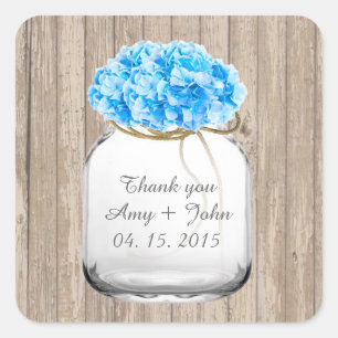 Sticker Carré Mason jarre bleu hydrangée mariage faveurs hyd2