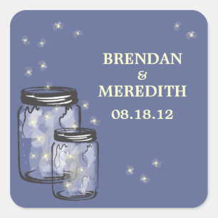 Sticker Carré Mason Jars avec Mariage de lucioles