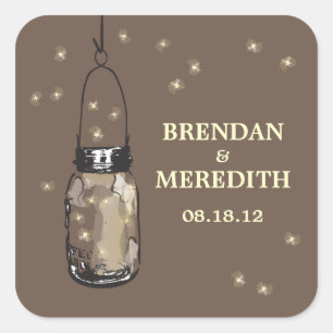 Sticker Carré Mason Jars avec Mariage de lucioles