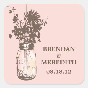 Sticker Carré Mason Jars et Mariage Fleur sauvage