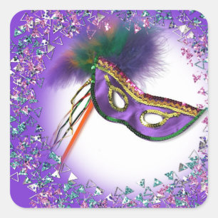 Sticker Carré Masque à plumes violettes Soirée masquée