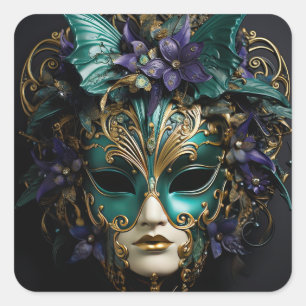Sticker Carré Masque d'Aqua Violet Mascarade Masques Mardi Gras 