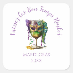 Sticker Carré Masque de Mardi Gras blanc