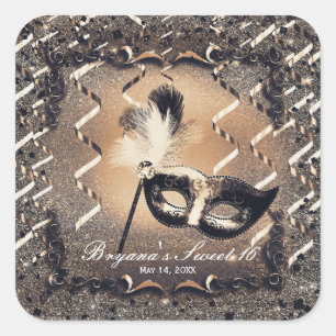 Sticker Carré Masque de masquerade Bronze & Cream Élégant Bal de