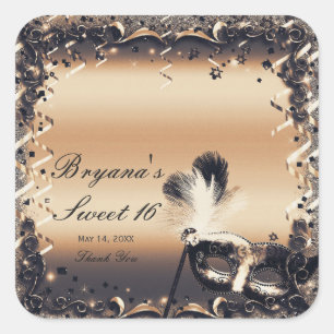 Sticker Carré Masque de masquerade Bronze & Cream Élégant Bal de