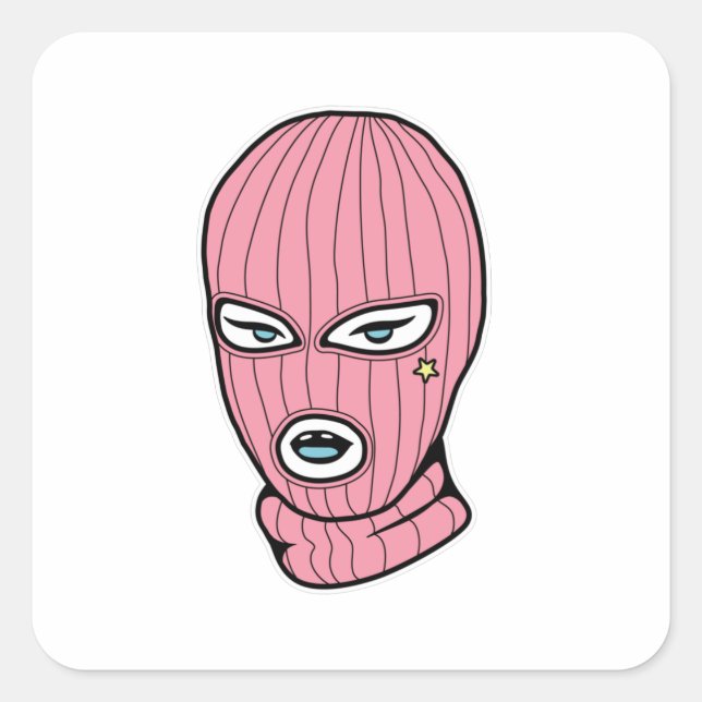 Sticker Carré Masque de ski rose (Devant)