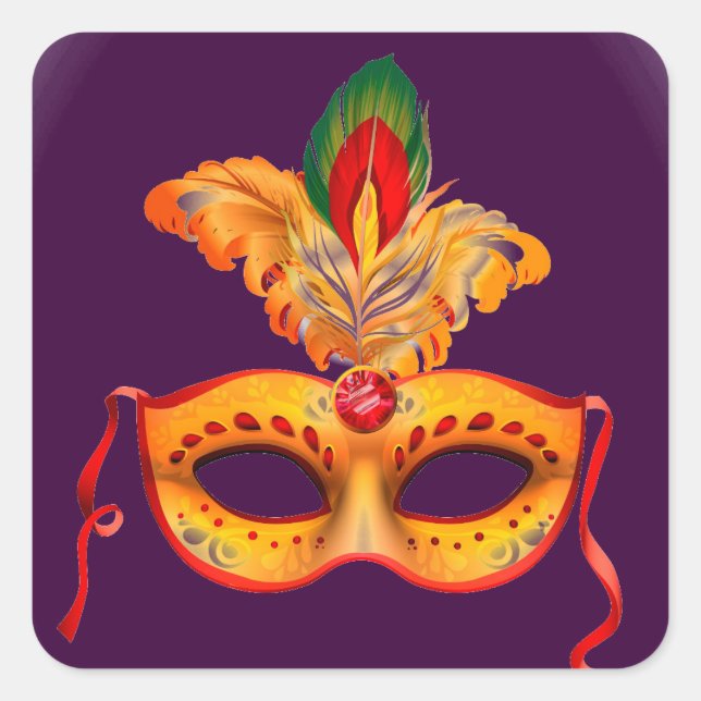 Sticker Carré Masque royal violet mascarade mardi gras (Devant)
