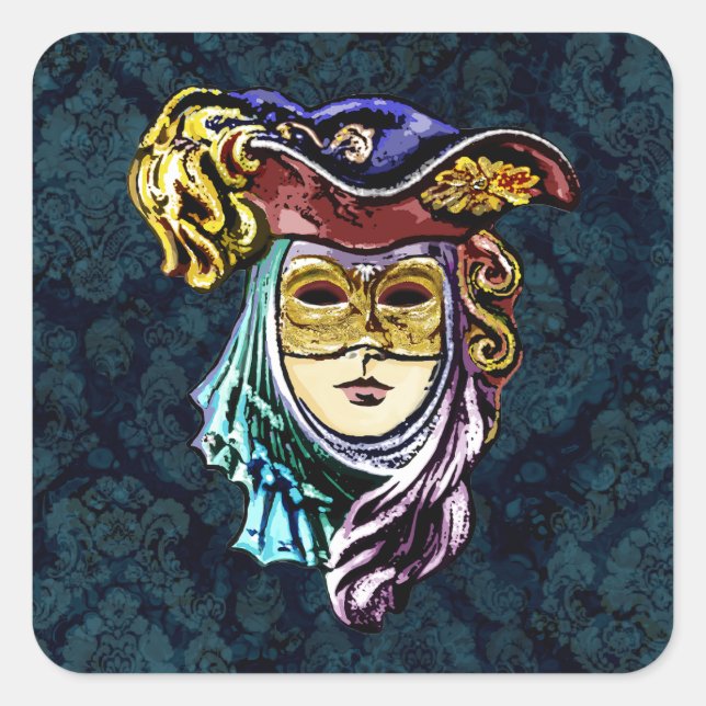 Sticker Carré Masque vénitien sur Dark Damask Arrière - plan (Devant)