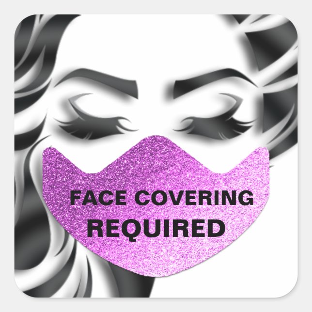 Sticker Carré Masque Visage Couverture Requise Coronavirus Volon (Devant)