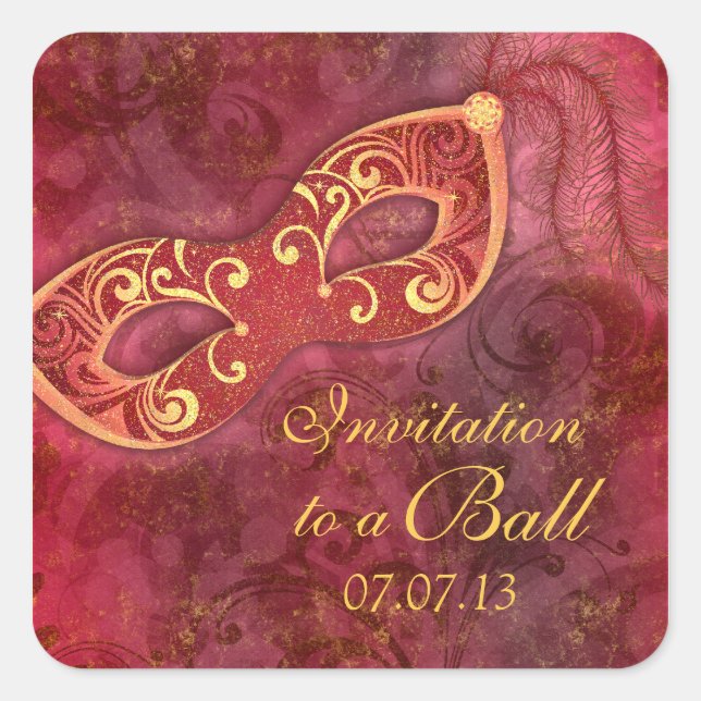 Sticker Carré Masquerade Ball Mardi Gras Party Enveloppe Sceau (Devant)