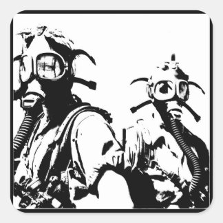 Sticker Carré Masques à gaz en noir