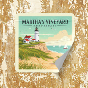 Sticker Carré Massachusetts du vignoble vintage de Martha