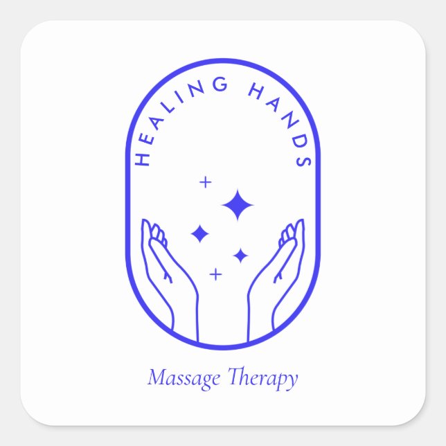 Sticker Carré Massage aux Mains Guérisseuses Modernes, Logo Bleu (Devant)