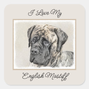 Sticker Carré Mastiff anglais (Brindle) Peinture - Chien Art