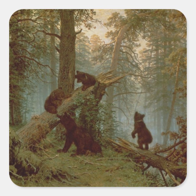 Sticker Carré Matin dans une forêt de pins, 1889 (Devant)