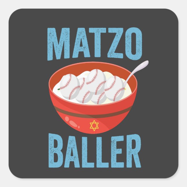 Sticker Carré Matzo Baller Funny Baseball Hanoukka cadeau de vac (Devant)