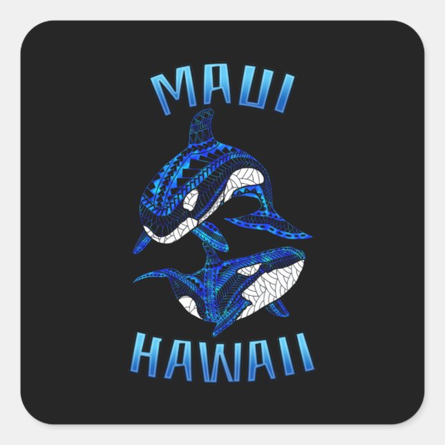 Sticker Carré Maui Hawaii Orques tribales de vacances (Devant)