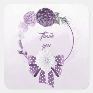 Sticker Carré mauve mauve et fleurs blanches wreath merci