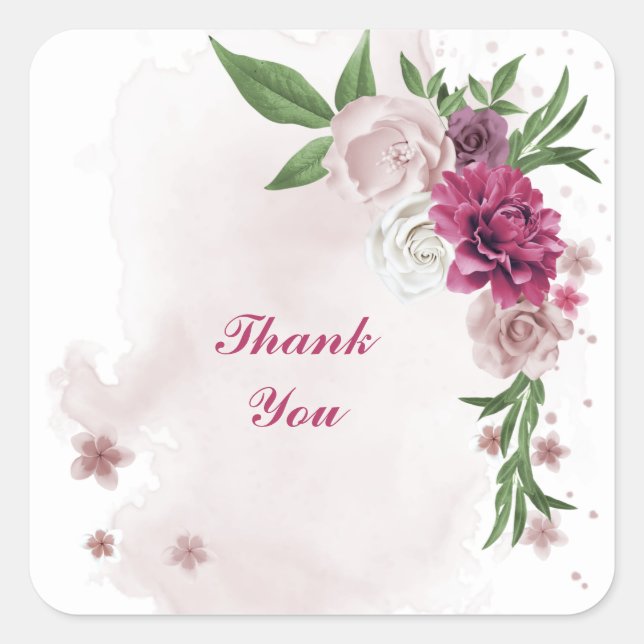 Sticker Carré mauve rose blanc floral (Devant)