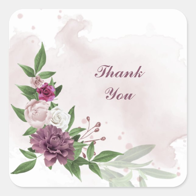 Sticker Carré mauve rose fleurs blanches verdure (Devant)