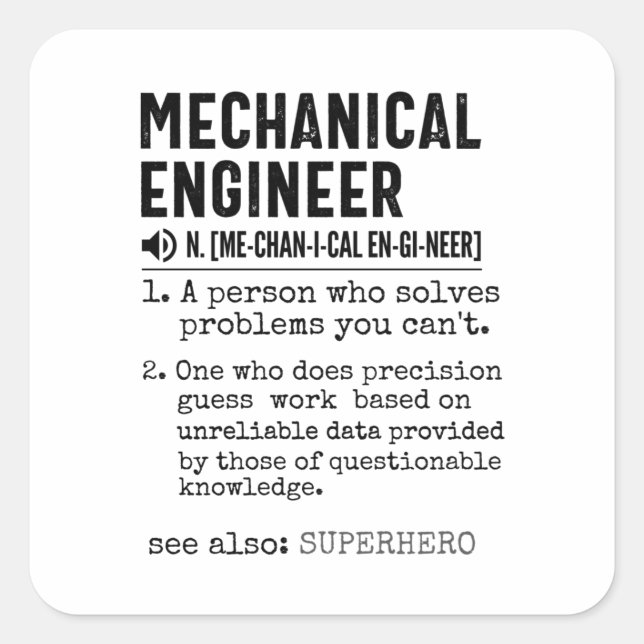 Sticker Carré Mechanical Engineer Dictionary Definition (Devant)