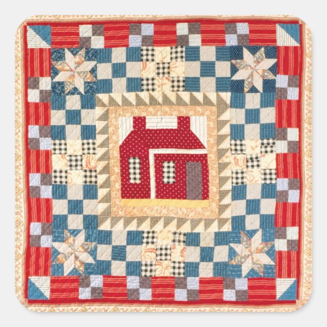 Sticker Carré Médaillon de maison avec plusieurs bordures (Devant)