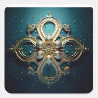 Sticker Carré Médaillon Inspiré de la Fantasy Image Steampunk