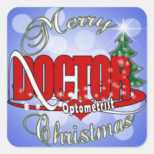 STICKER CARRÉ MÉDECIN OPTOMÉTRISTE MERRY CHRISTMAS