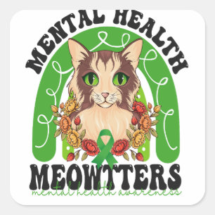 Sticker Carré Médecins de santé mentale Funny Chat Rainbow Kitte
