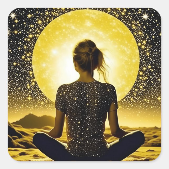 Sticker Carré Méditation féminine sous la lune céleste (Devant)