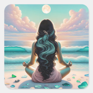 Sticker Carré Méditation Harmonie sur la plage