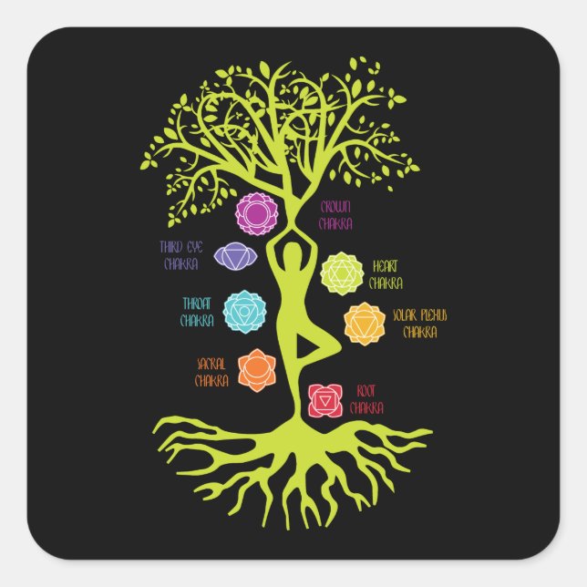 Sticker Carré Méditation Zen Arbre de Vie Yoga Spirituel (Devant)