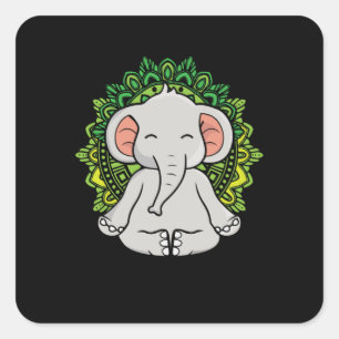 Sticker Carré Méditer Eléphant Cadeau Yoga Lover Femmes Eléphant