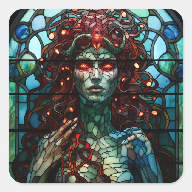 Sticker Carré Medusa - Fenêtre en verre tendu Style Tiffany (Devant)