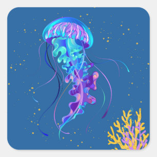 Sticker Carré Méduse Moody Sous-Marine