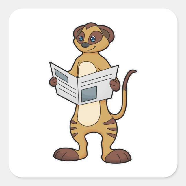 Sticker Carré Meerkat à la lecture d'un journal (Devant)