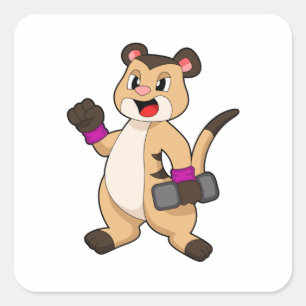 Sticker Carré Meerkat avec Dumbbell