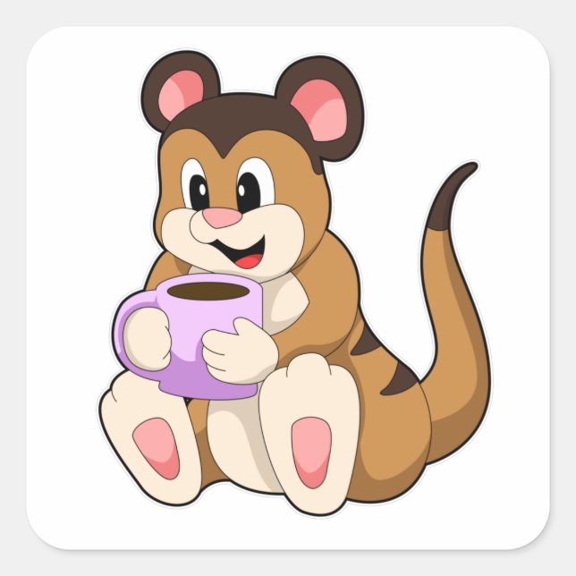 Sticker Carré Meerkat avec la coupe du café (Devant)